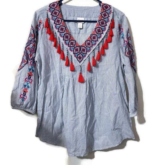 Chico pleasant Embroidered blouse, with tassels size 1 - Picture 1 of 12
